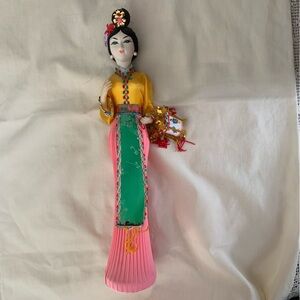 Vintage Oriental Hand Made Geisha Doll Holding a Chinese Lantern 15"